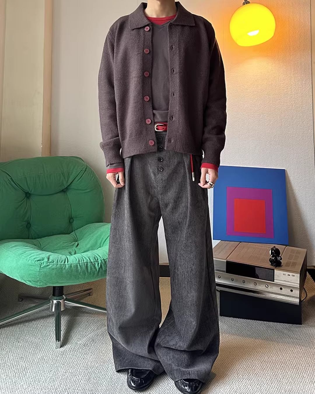 カラーボタンニットシャツ B0099