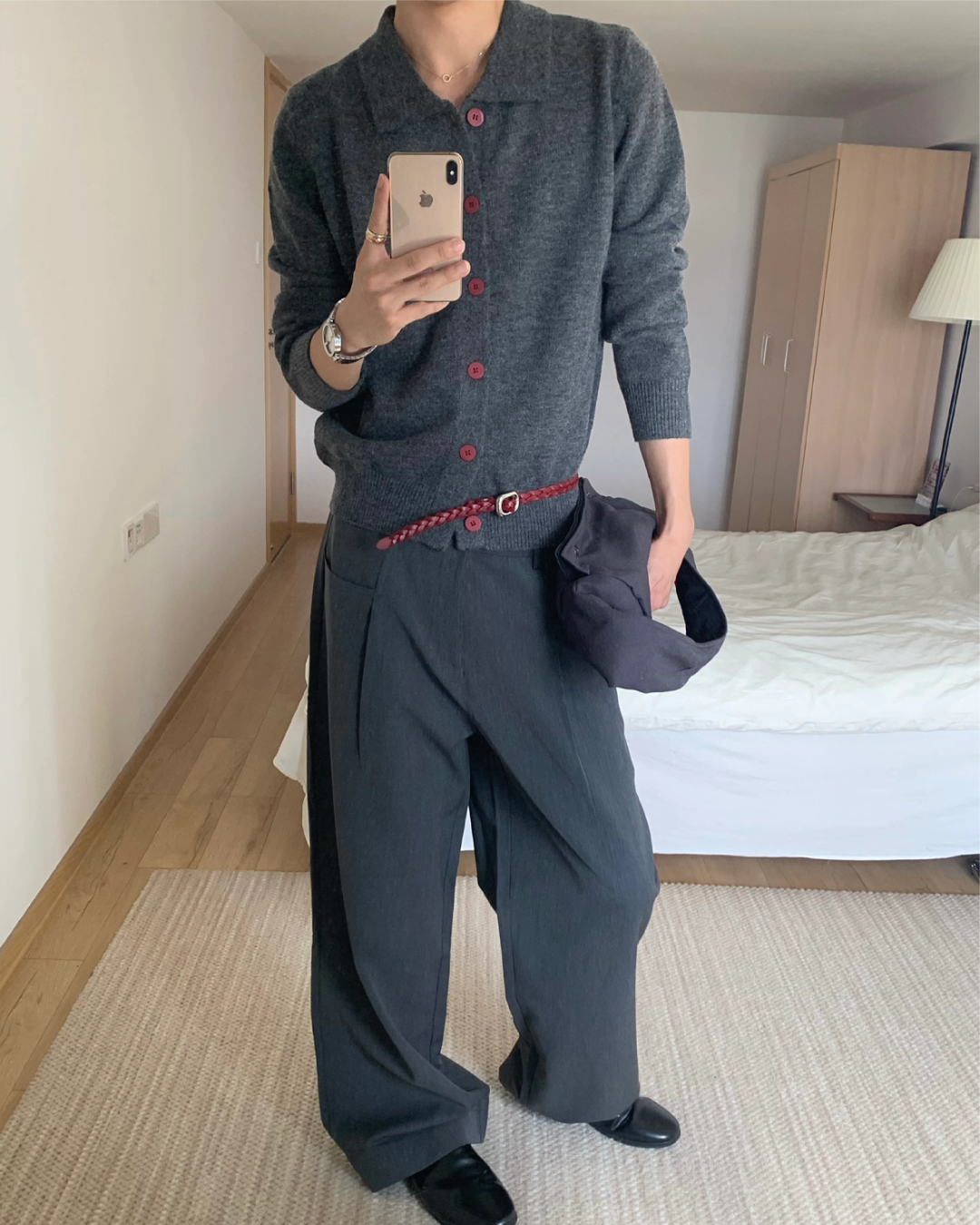 カラーボタンニットシャツ B0099