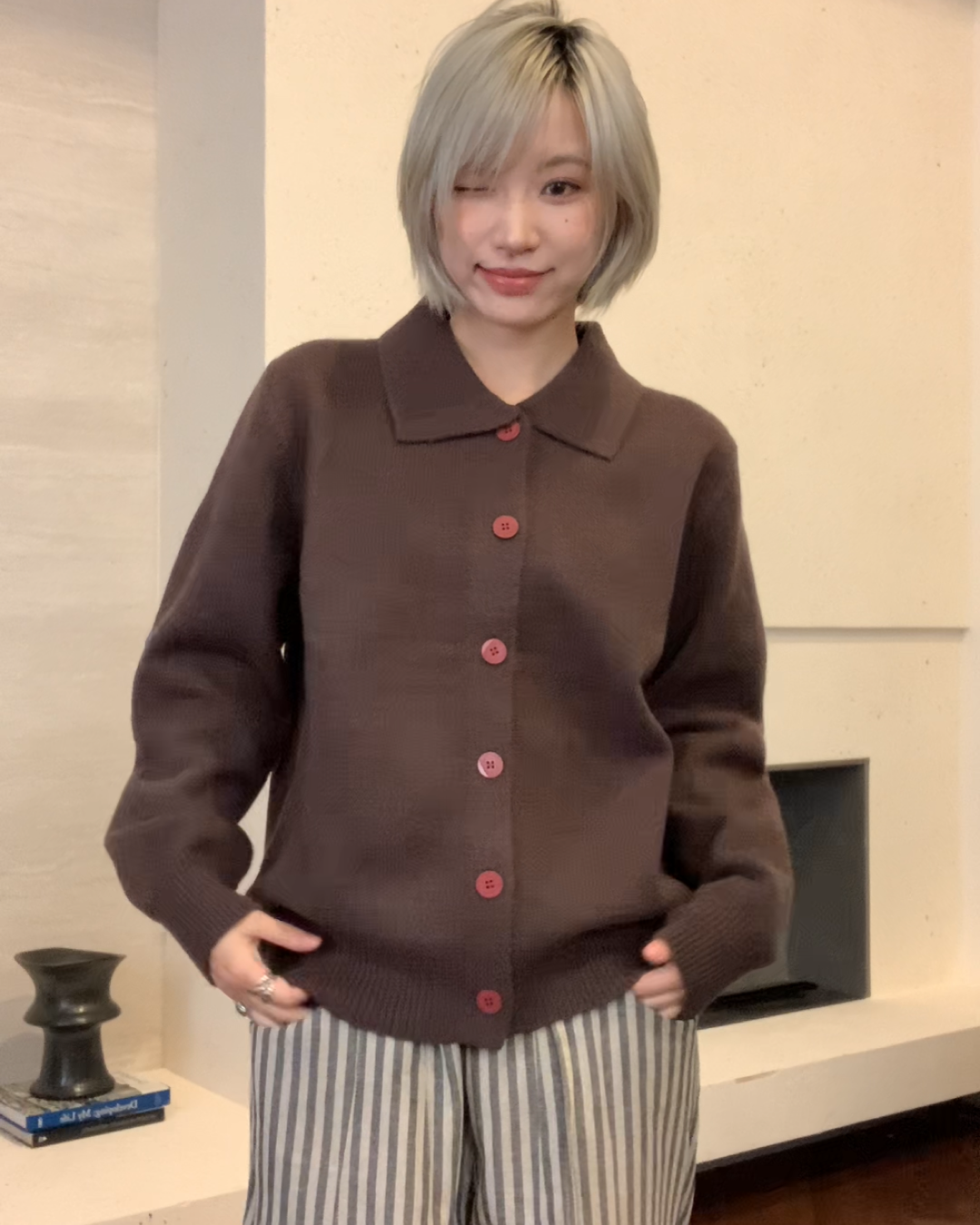 カラーボタンニットシャツ B0099