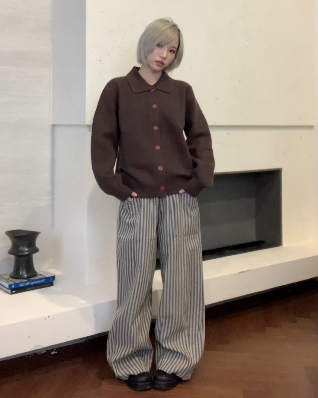 カラーボタンニットシャツ B0099