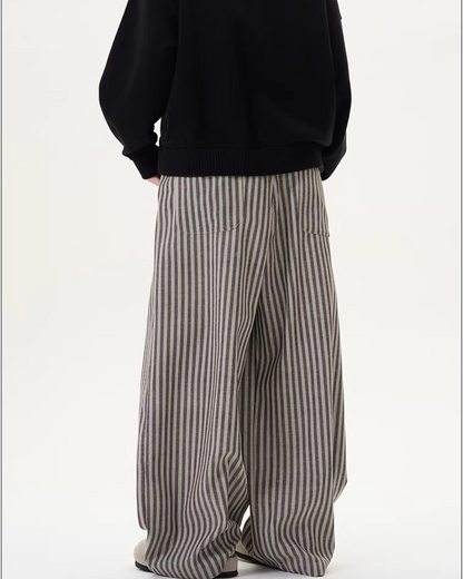 ストライプワイドコットンパンツ B0100