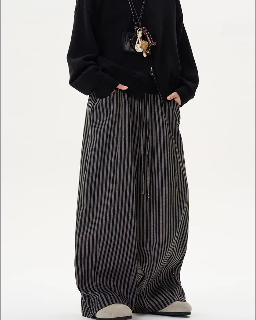 ストライプワイドコットンパンツ B0100