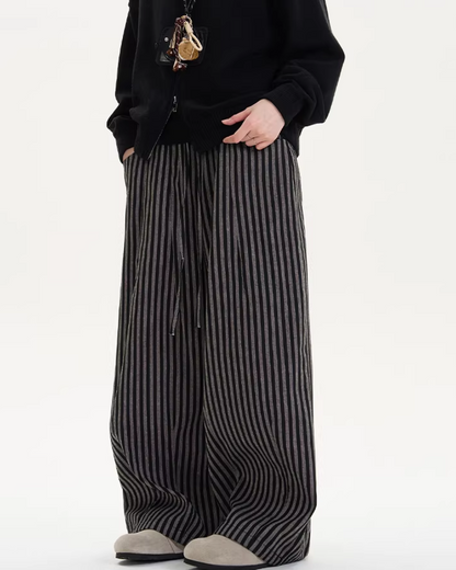 ストライプワイドコットンパンツ B0100