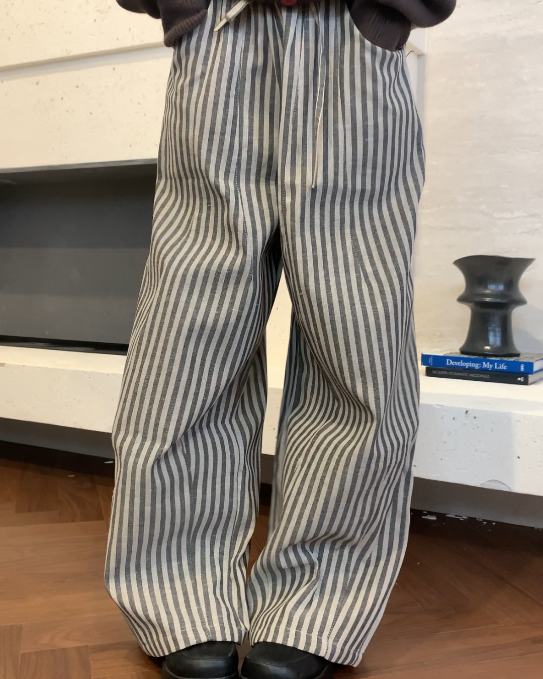 ストライプワイドコットンパンツ B0100