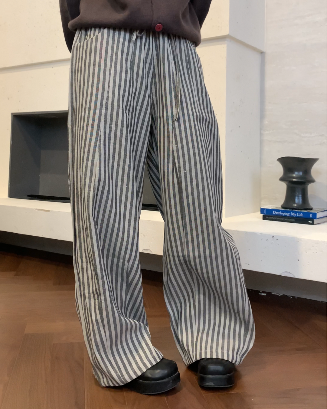 ストライプワイドコットンパンツ B0100