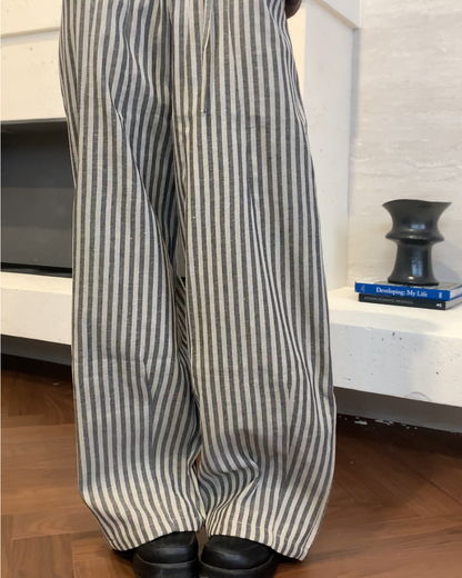 ストライプワイドコットンパンツ B0100