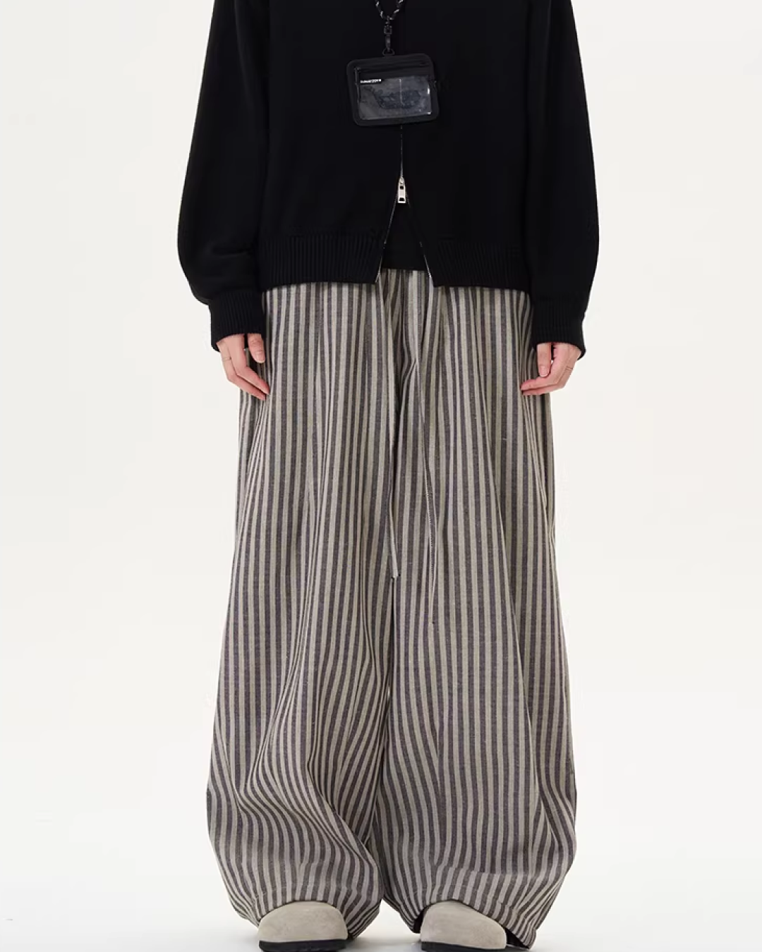 ストライプワイドコットンパンツ B0100
