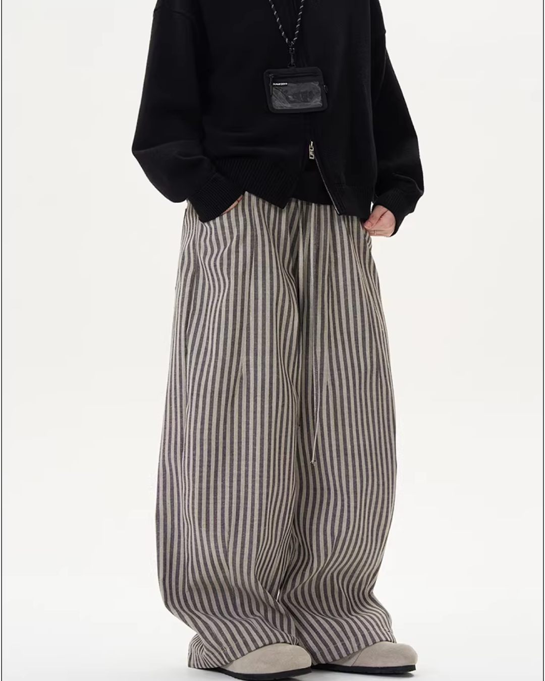 ストライプワイドコットンパンツ B0100