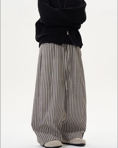 ストライプワイドコットンパンツ B0100