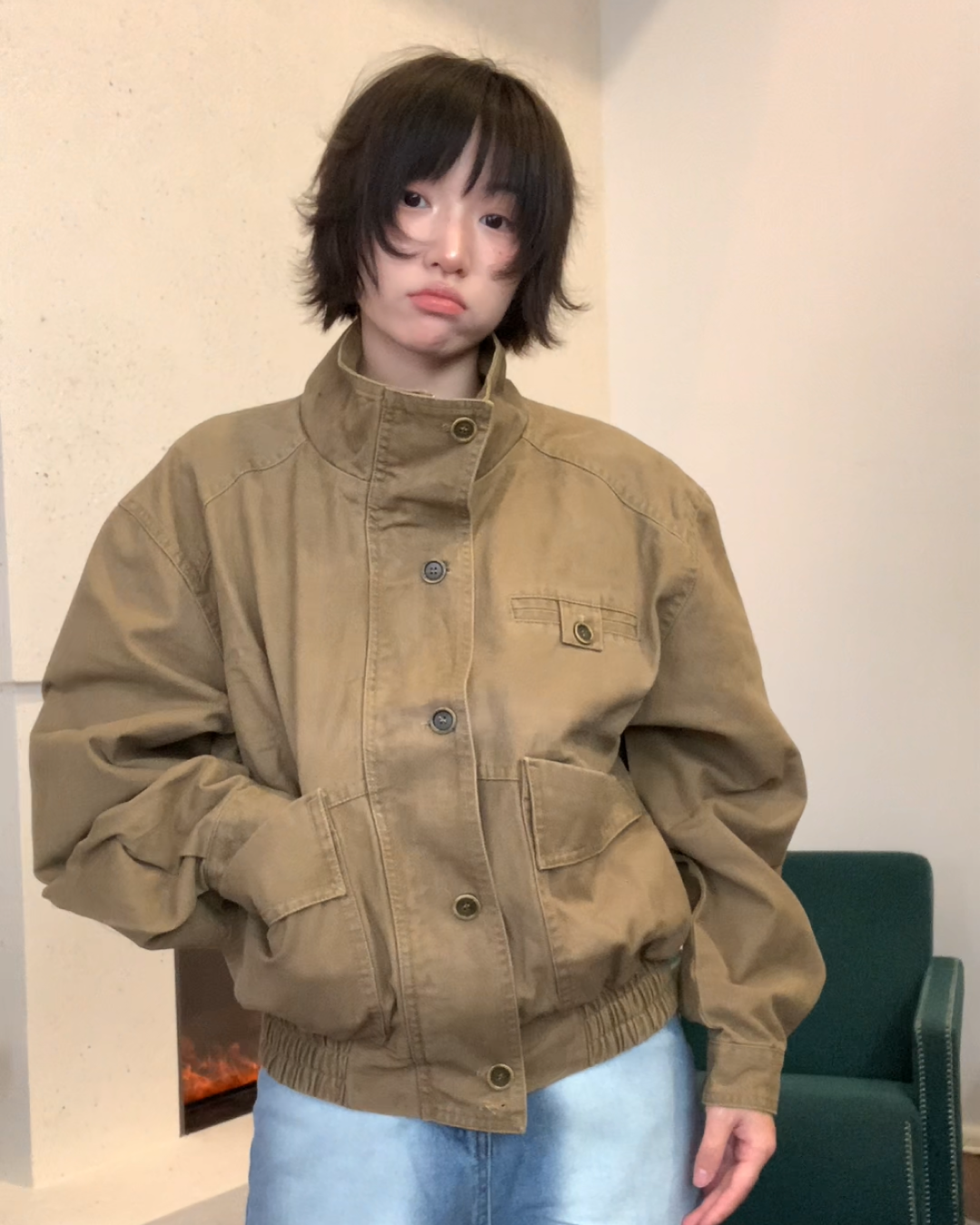 ジップボタンハイネックアウター B0101