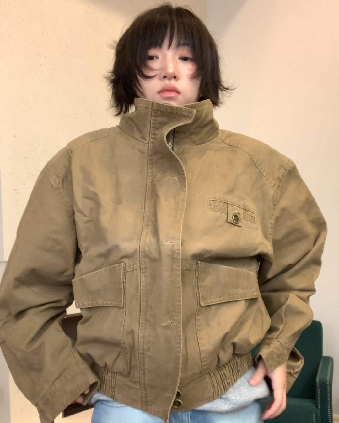 ジップボタンハイネックアウター B0101