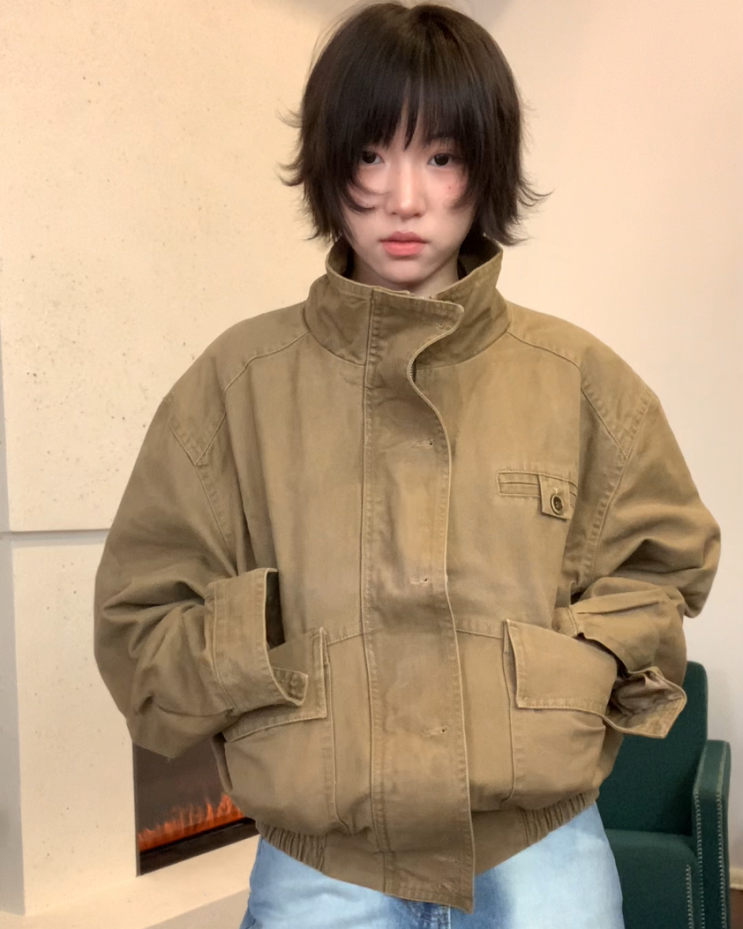 ジップボタンハイネックアウター B0101