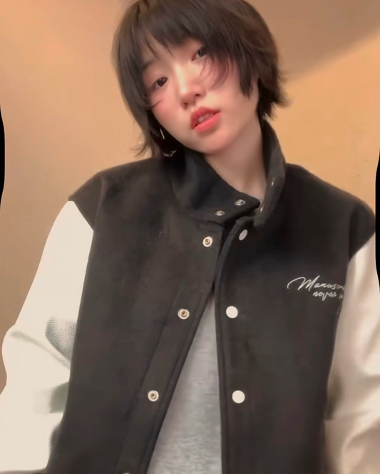 バイカラーハイネックボタンアウター B0102