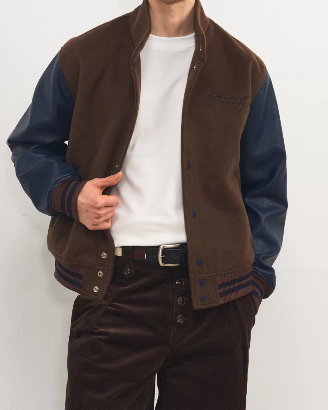 バイカラーハイネックボタンアウター B0102