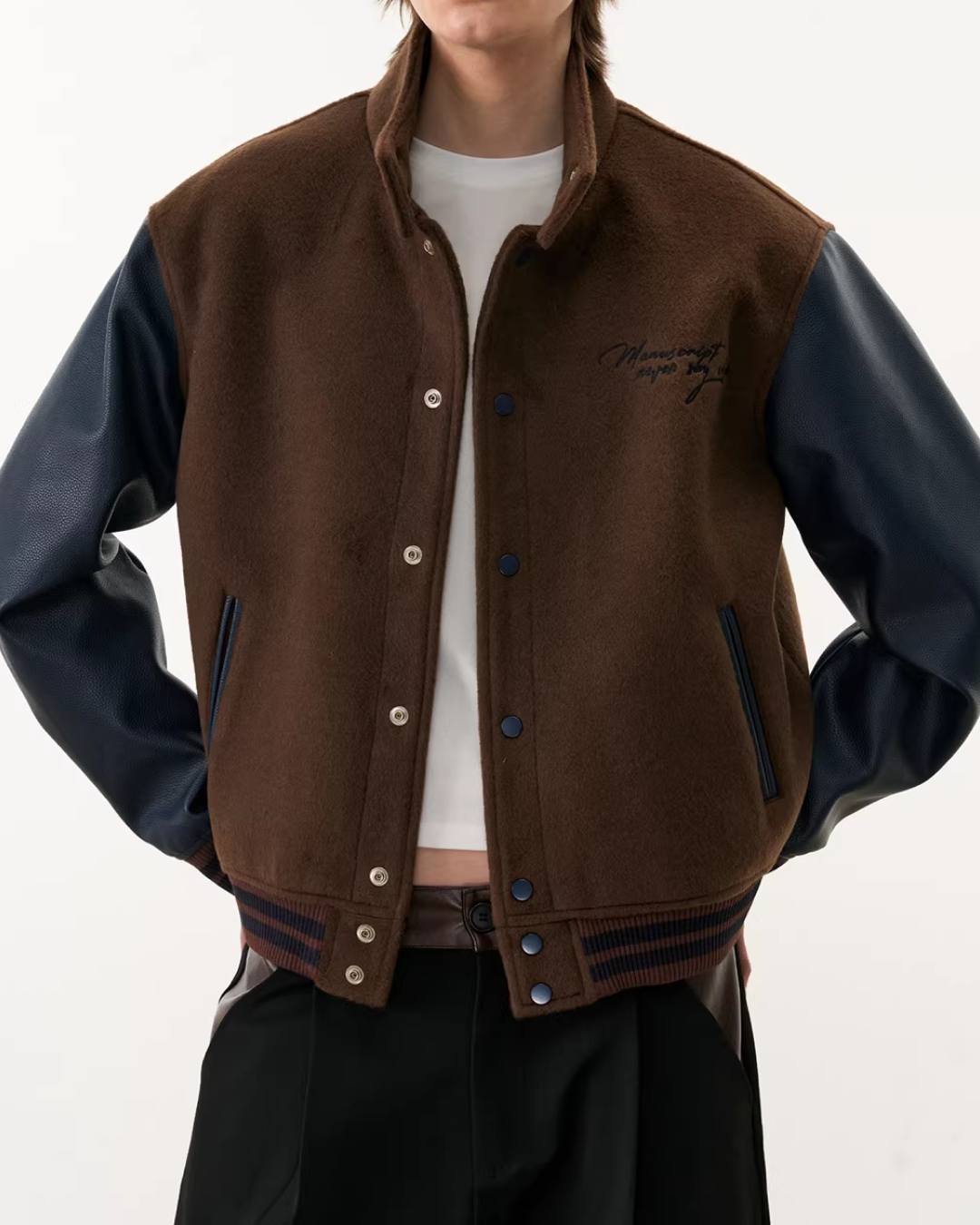 バイカラーハイネックボタンアウター B0102