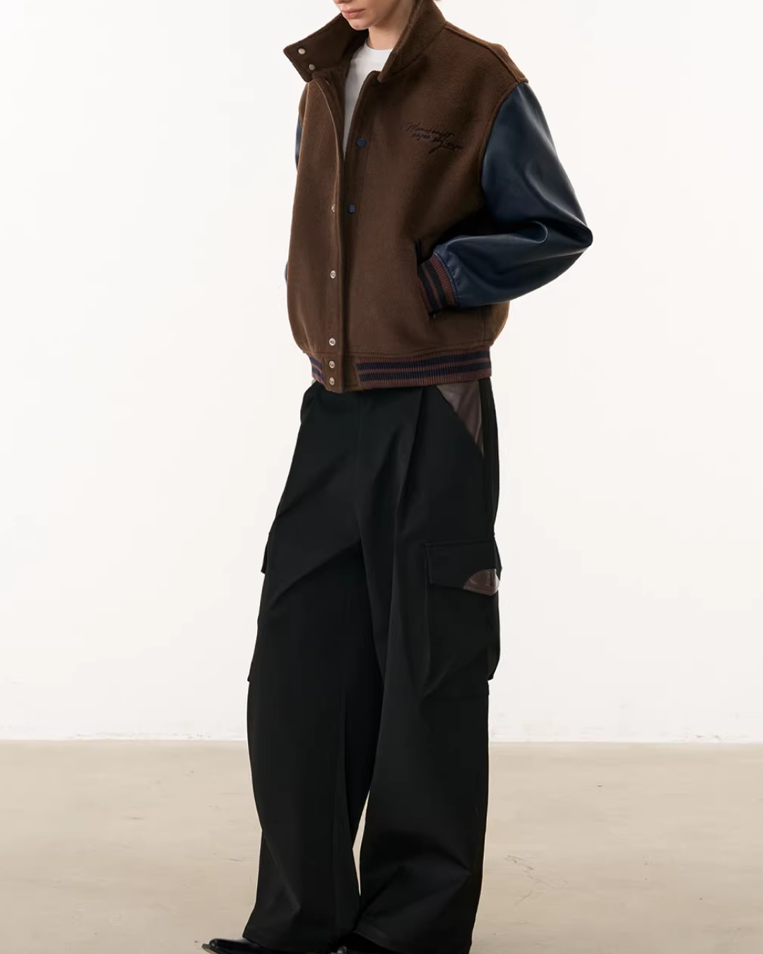 バイカラーハイネックボタンアウター B0102