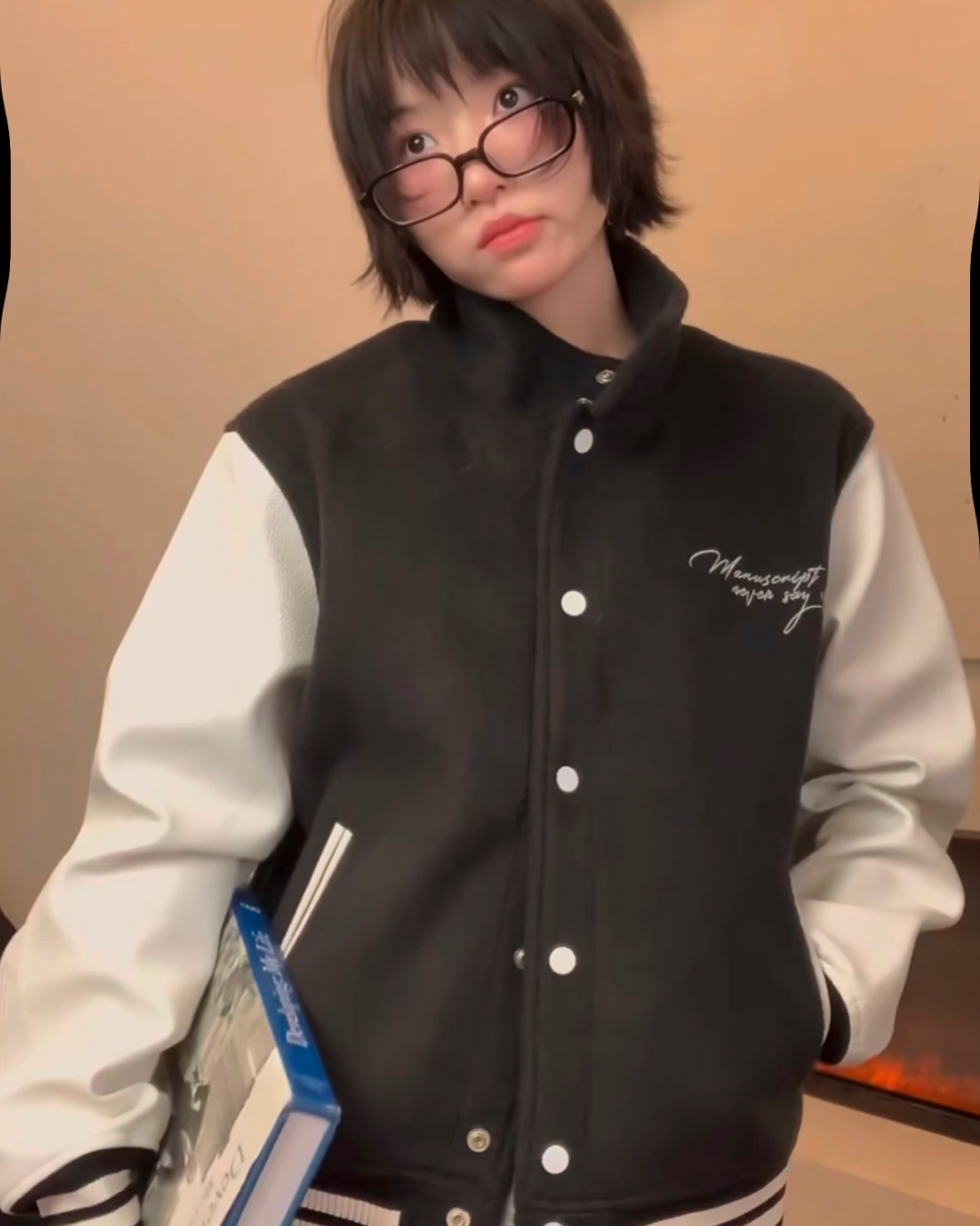 バイカラーハイネックボタンアウター B0102