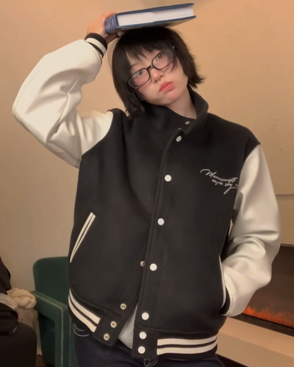 バイカラーハイネックボタンアウター B0102