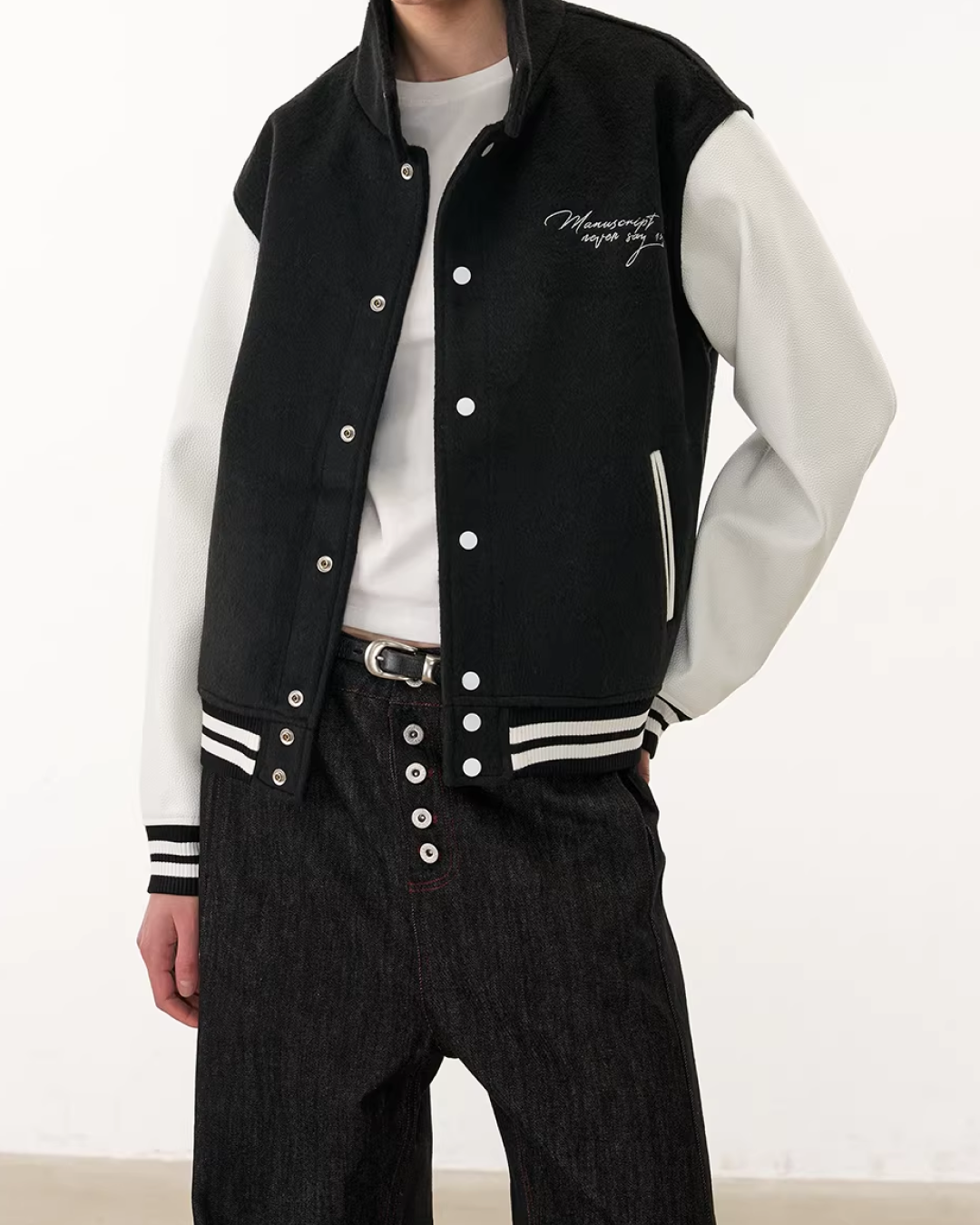 バイカラーハイネックボタンアウター B0102