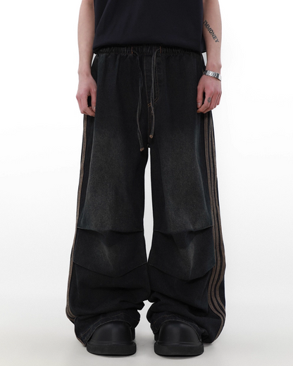 Drawcord side line denim pants B0077