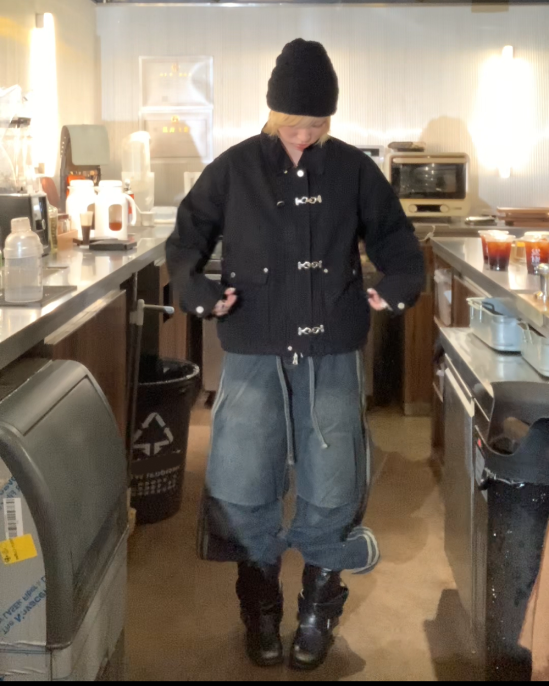 Drawcord side line denim pants B0077