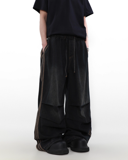 Drawcord side line denim pants B0077