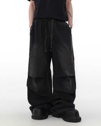 Drawcord side line denim pants B0077
