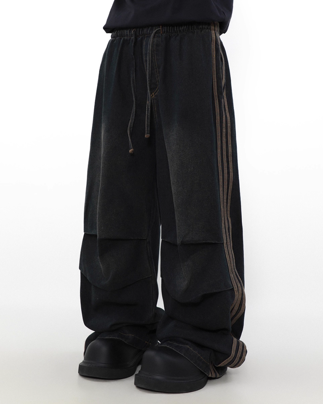 Drawcord side line denim pants B0077