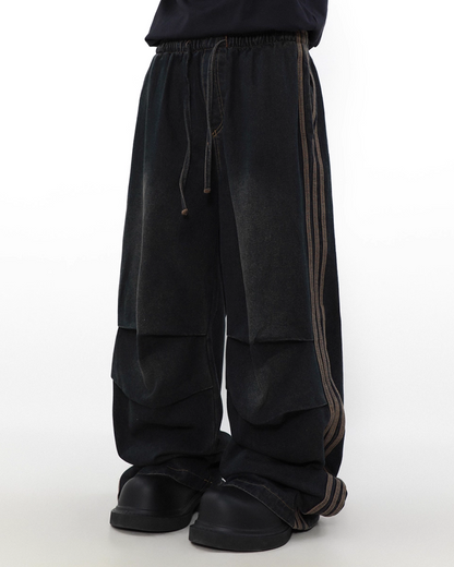 Drawcord side line denim pants B0077