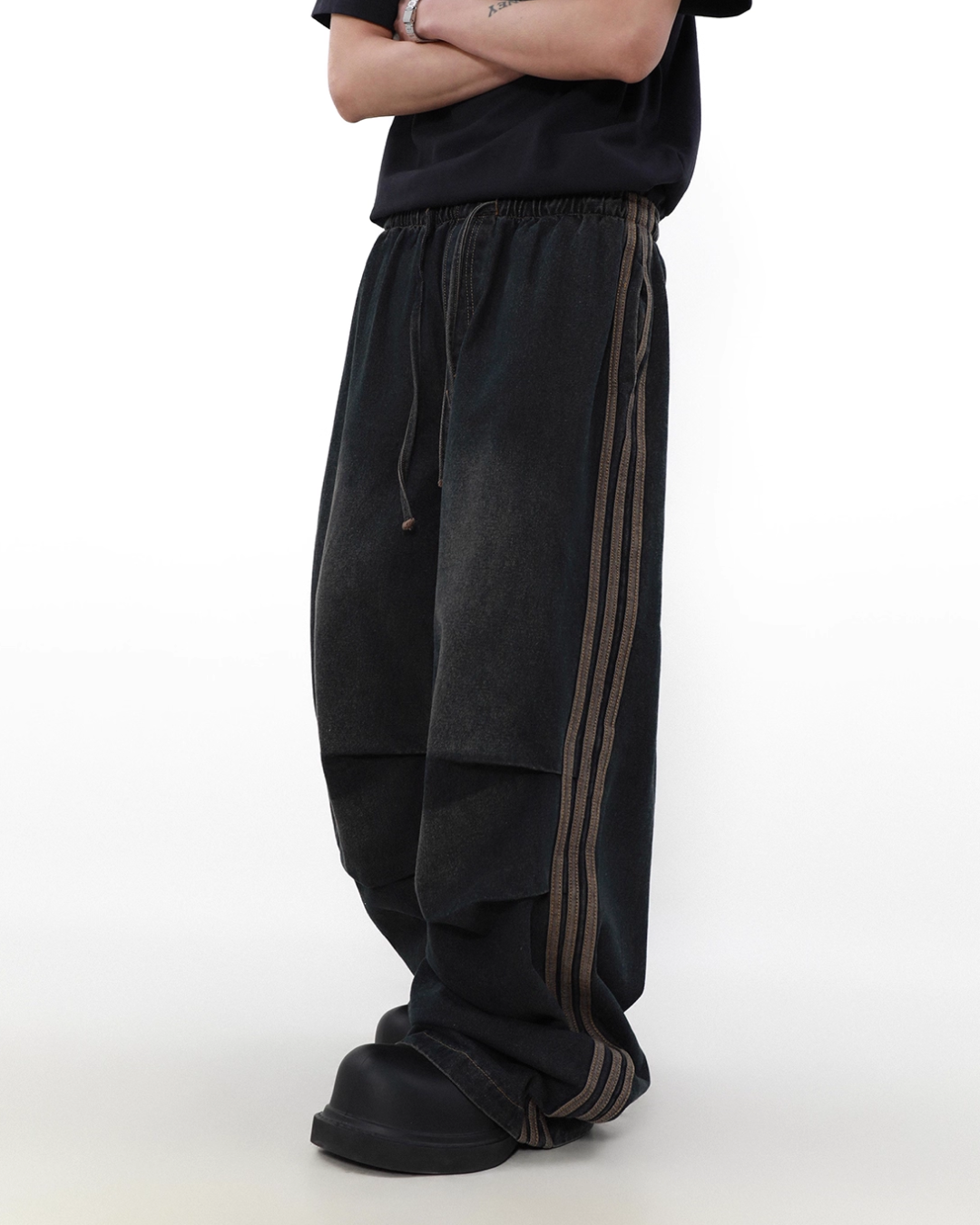 Drawcord side line denim pants B0077