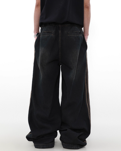 Drawcord side line denim pants B0077