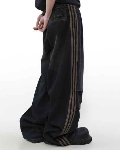 Drawcord side line denim pants B0077