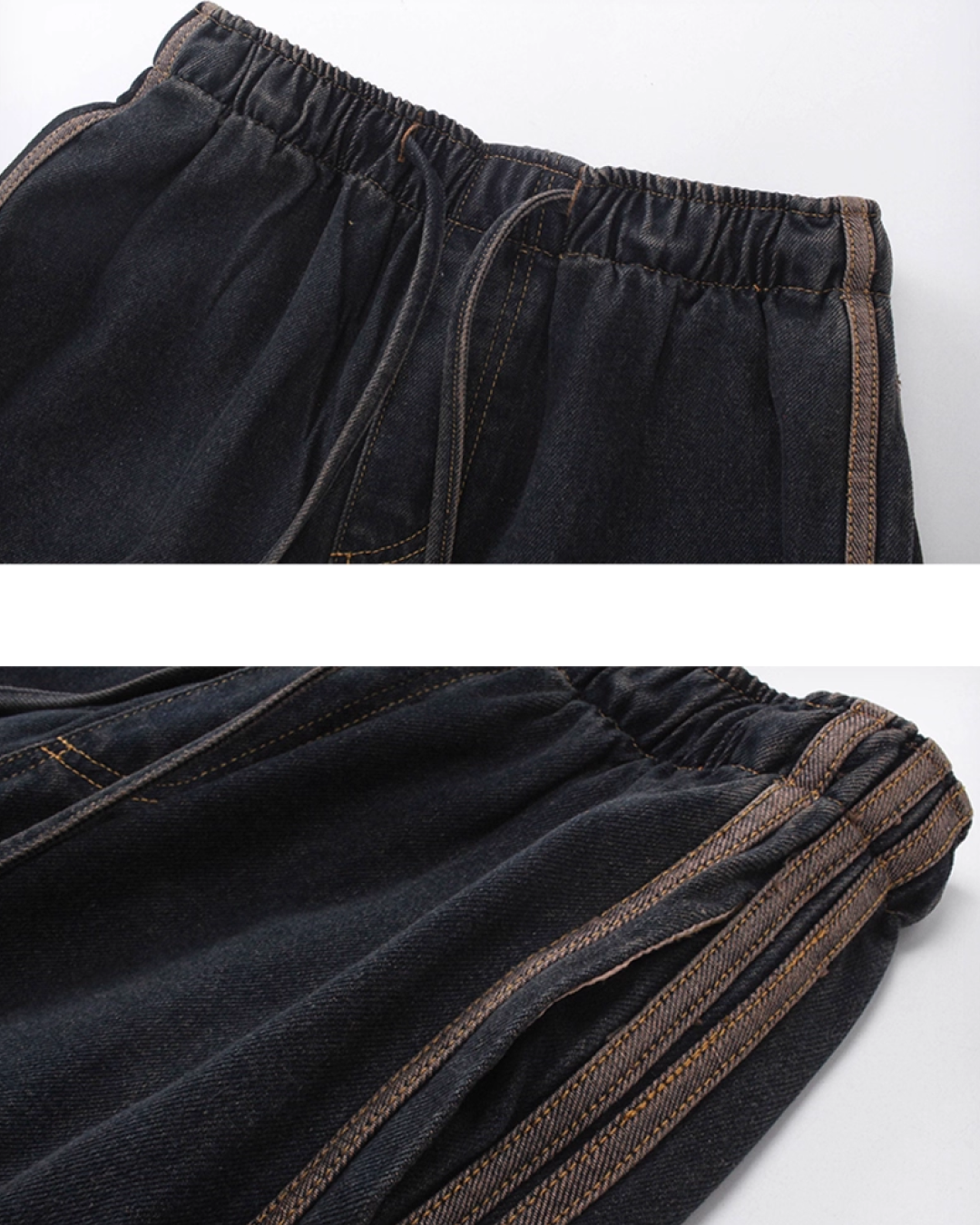 Drawcord side line denim pants B0077