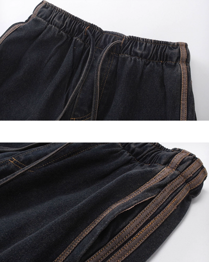Drawcord side line denim pants B0077