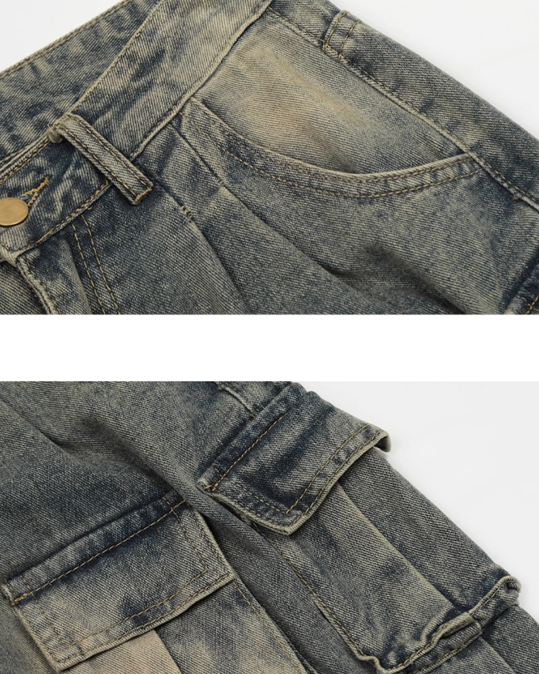 Drawcord multi-pocket wide denim pants B0078