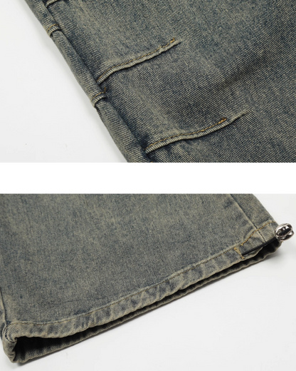 Drawcord multi-pocket wide denim pants B0078