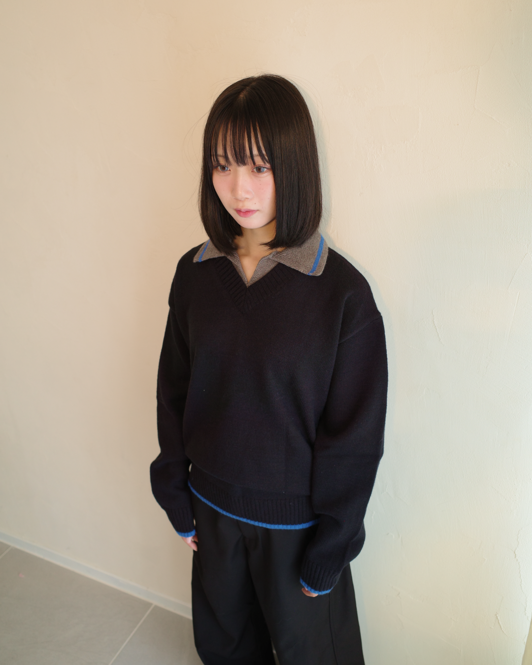 ラインバイカラースキッパーニット EM0011