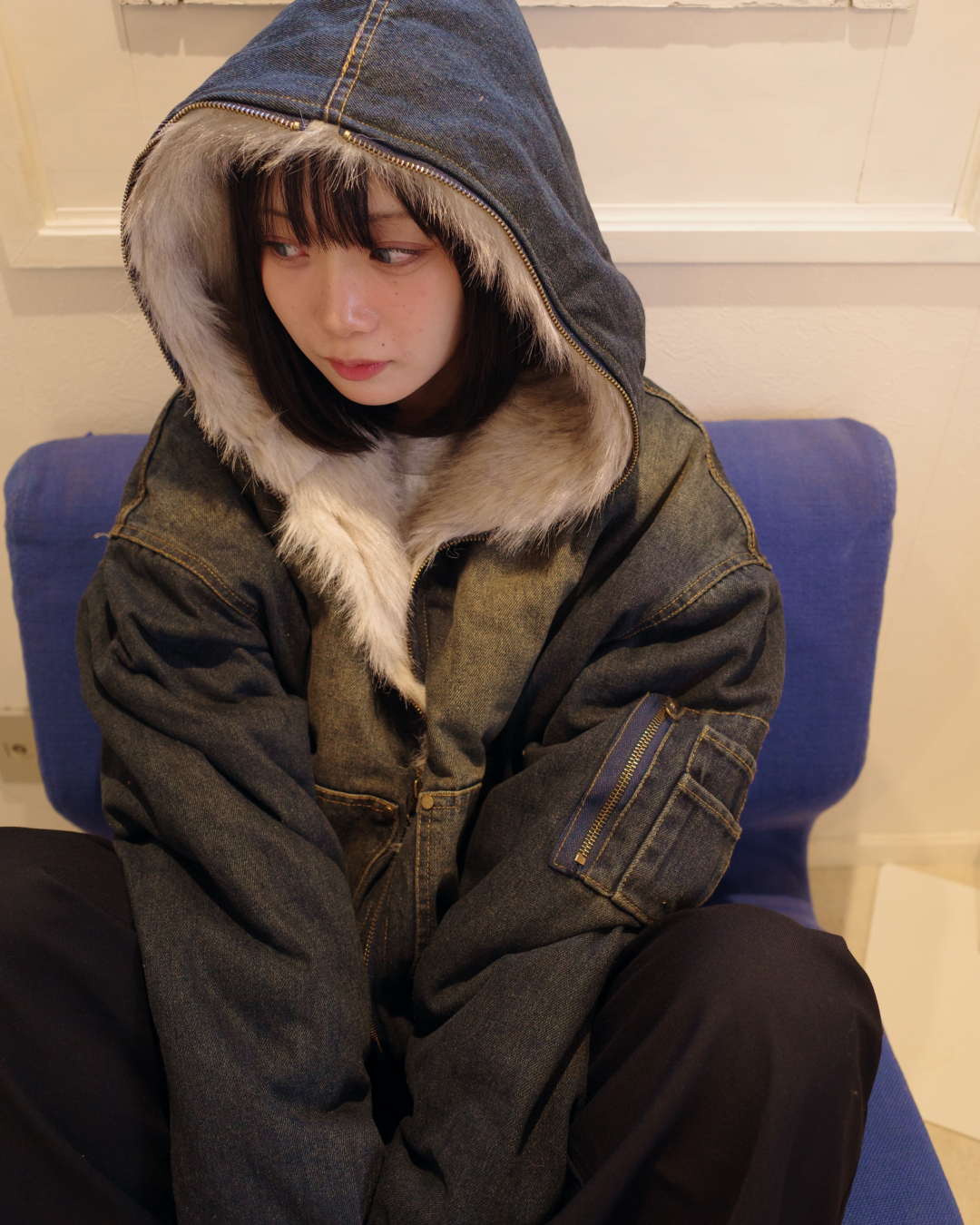 デニムファーキルティングジャケット EM0016