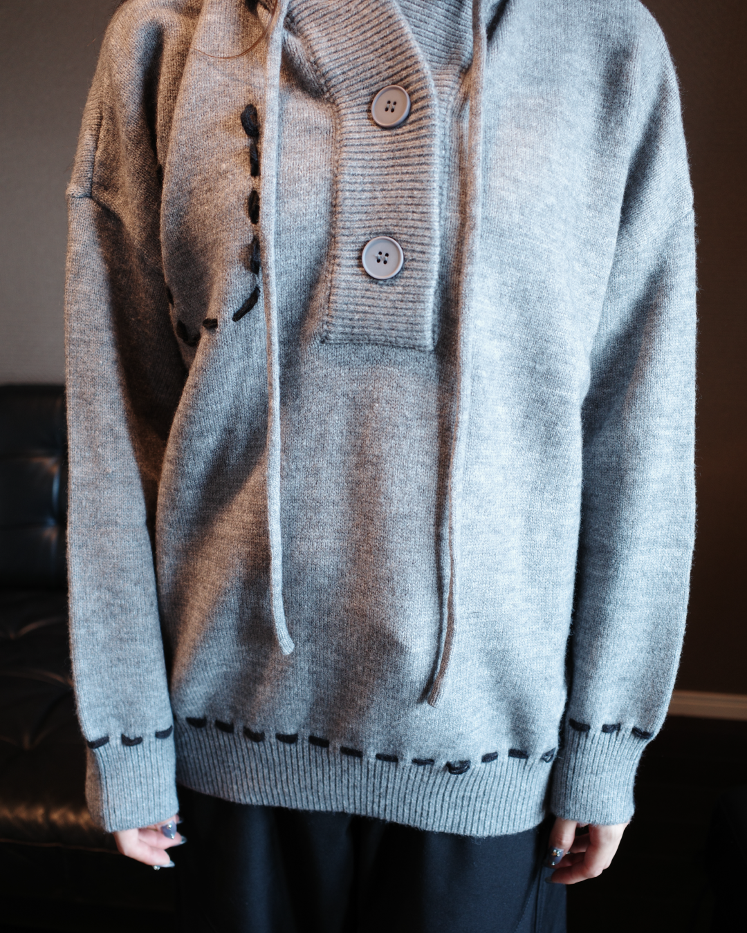 ステッチボタンニットパーカー MY0005